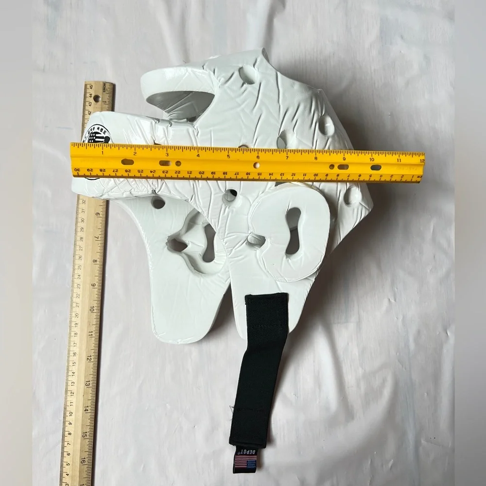Taekwondo Karate Sparring Head Guard Thick Foam White adjustable strap velcro